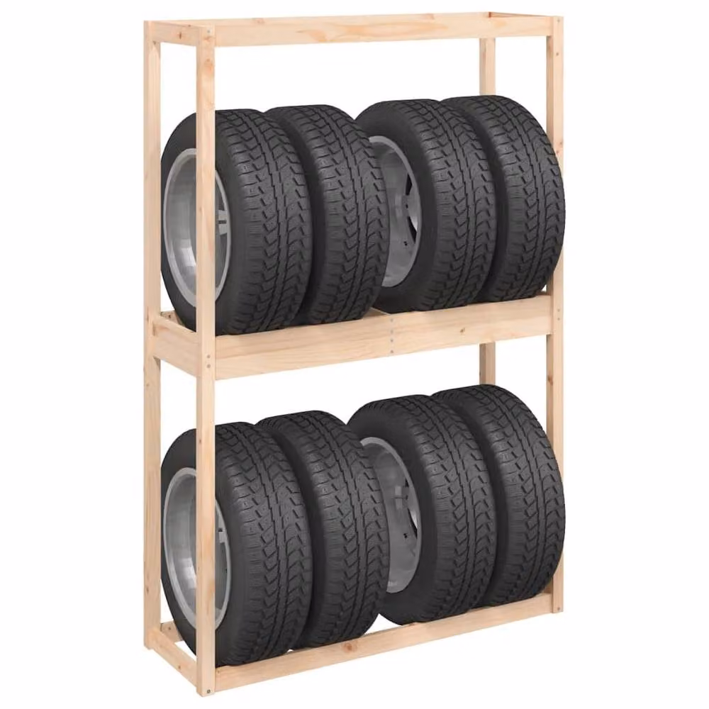 Berkfield Home Tire Rack in Natural Solid Pine Wood, W/D/H: 120 x 40 x 180 cm – 2