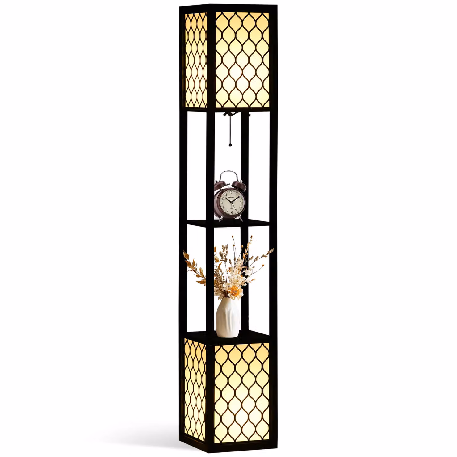 HOMCOM Modern 2-Light Floor Lamp with Shelves in Black and White – 2