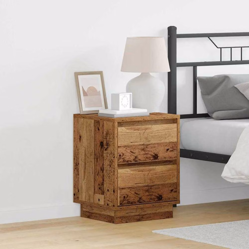 Berkfield Home Set of 2 Rustic Brown Wood Bedside Cabinets with Integrated LED Lights, W/D/H: 39 x 34.5 x 50 cm – 2