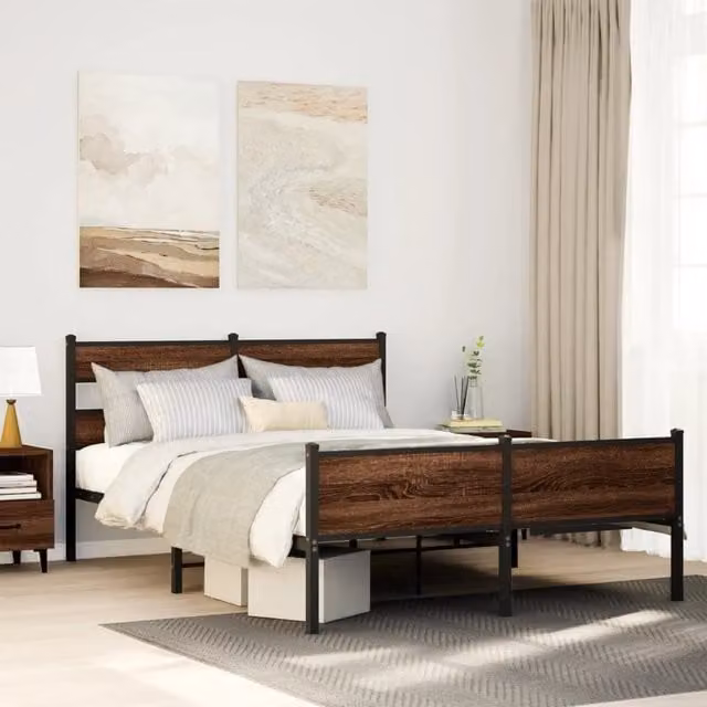 Berkfield Home Classic Bed Frame in Brown Oak, W/D/H: 140 x 190 cm