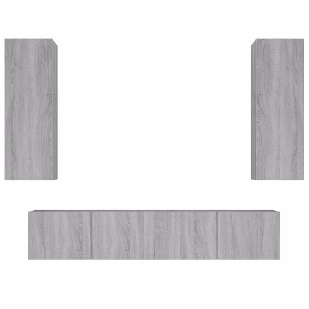 Berkfield Home 4 Piece Grey Matt Lowboard TV Cabinet Set with Hinged Doors and Internal Shelves – 2