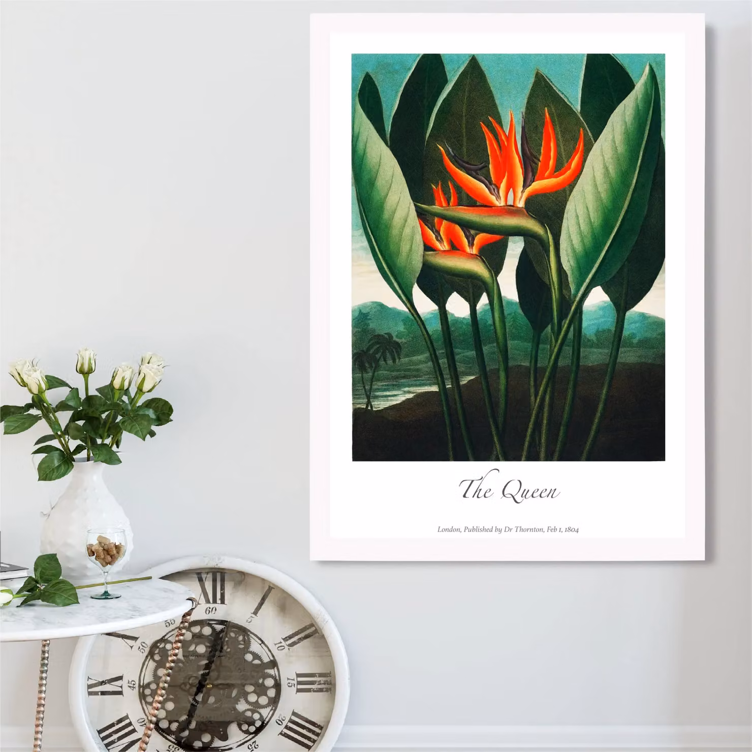 ARTZE The Queen Tropical Flower Framed Print, Vintage Floral Botanical Illustration in Red and White, A4 – 2
