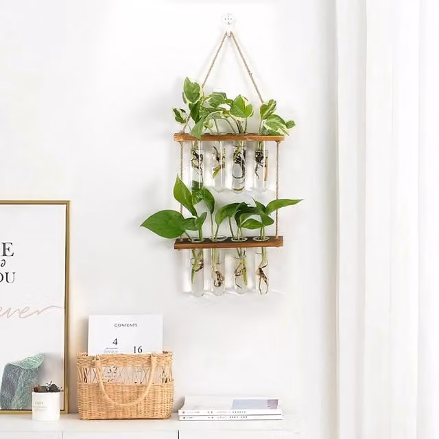 Lifeideas 2-Tier Wall-mounted Glass Vases in Transparent and Brown