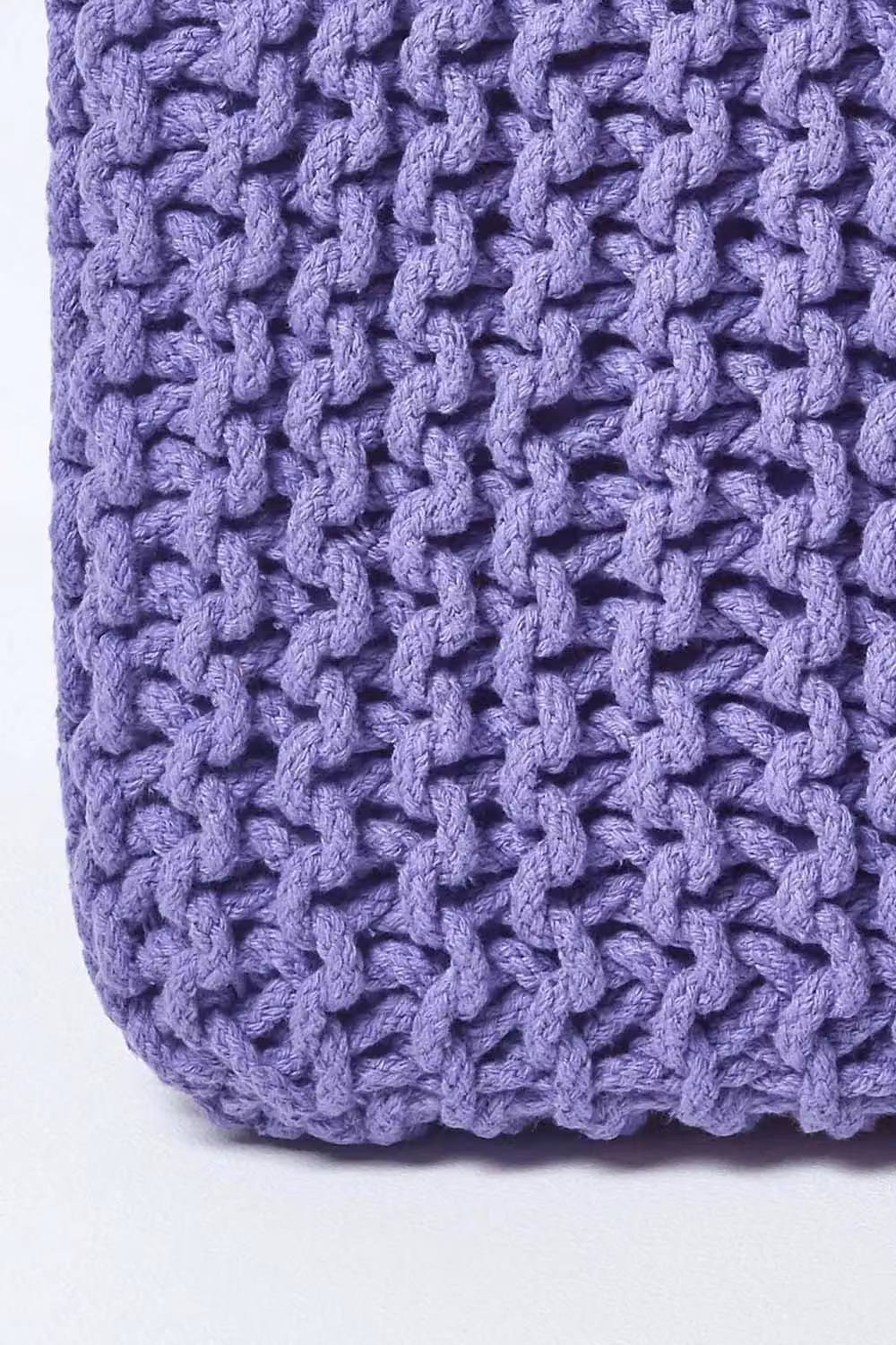 Homescapes Cube Cotton Knitted Pouffe Footstool in Purple – 3