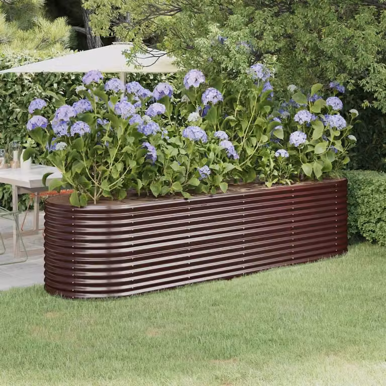 Berkfield Home Garden Brown Powder-coated Steel Raised Bed W/D/H: 296 x 80 x 68 cm