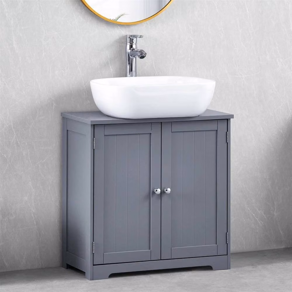 Havendro Grey Matt Under Basin Bathroom Sink Cabinet with Internal Shelves and Hinged Doors – 3
