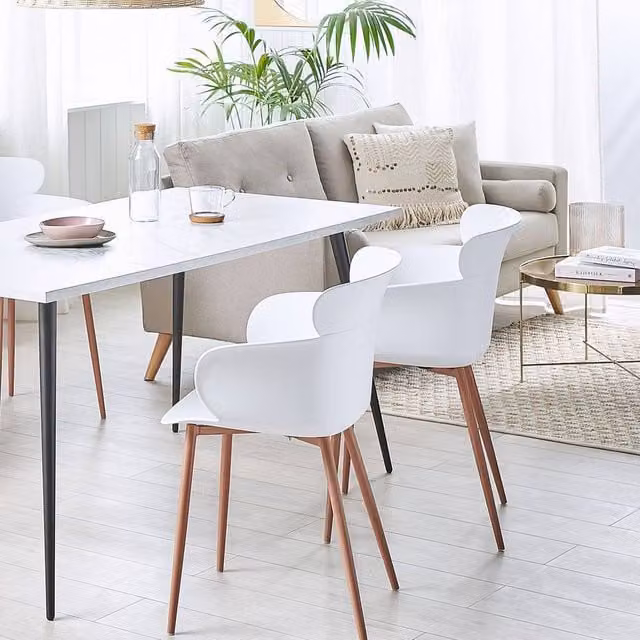 Wyld and Coco Set of 2 White Dining Chairs with Ergonomic Synthetic Leather Seats and Metal Legs