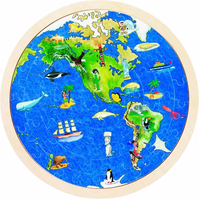 Goki World Puzzle 3D Wooden Animal and Nature Jigsaw in Blue and Multicolour