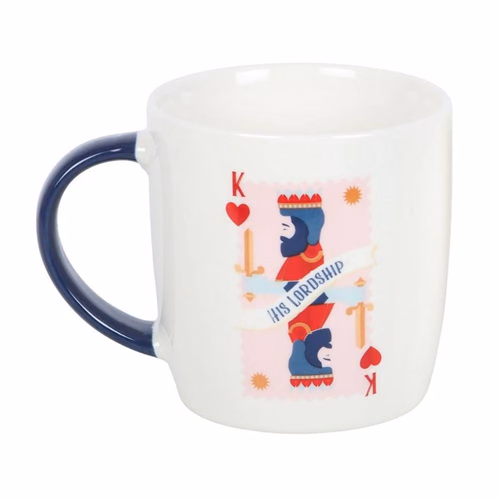 Uniqueful His Lordship Playing Card Ceramic Mug for Adults in White and Blue, 350 ml – 3