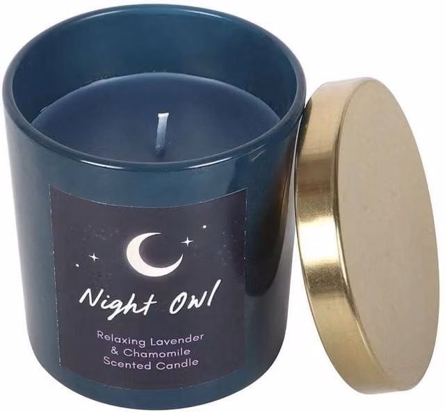 Something Different Night Owl Lavender & Chamomile Floral Scented Candle in Blue