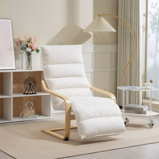 EONLION Scandinavian Lounge Chair with Armrests in Beige Velvet and Birch Wood Frame