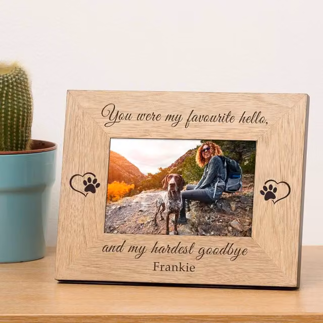 Uniqueful Personalised My Favourite Hello Pet Memory Wood Picture Frame, Brown, W/D/H: 19.5 x 19.5 x 24.5 cm