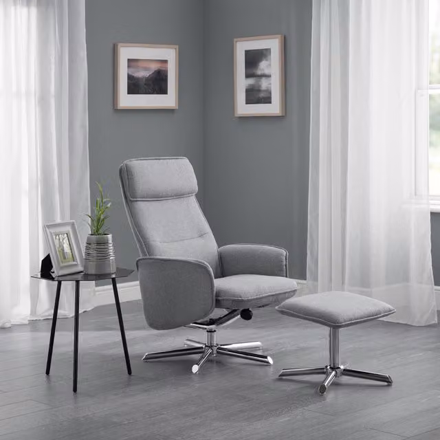 Julian Bowen Aria Swivel Recliner Chair and Matching Footstool in Grey – 1