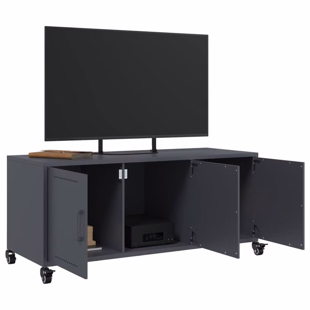 Berkfield Home Anthracite Steel TV Cabinet in Dark Grey, W: 100.5 cm, D: 39 cm, H: 43.5 cm – 4