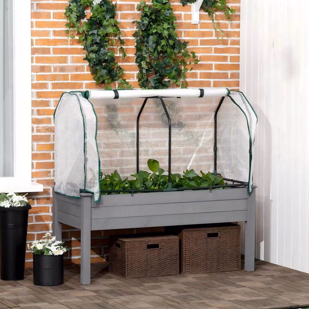 STILVORA Raised Wooden Garden Bed with PE Cover in Grey, W/D/H: 121 x 117 x 55 cm – 2