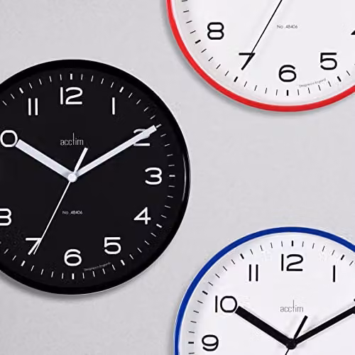 Acctim Runwell Small Round Quartz Wall Clock in Black, Diameter: 20 cm – 2