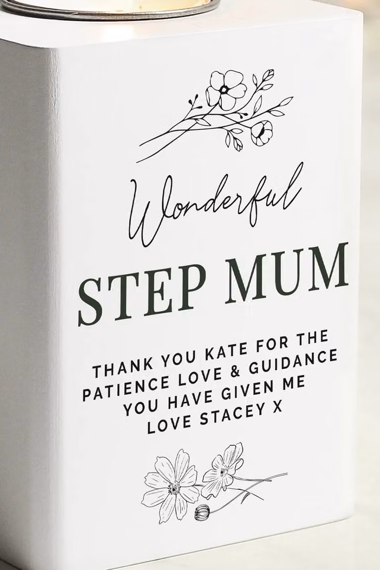 Personalised Memento Company Women's Personalised Floral White Wooden Tea Light Holder