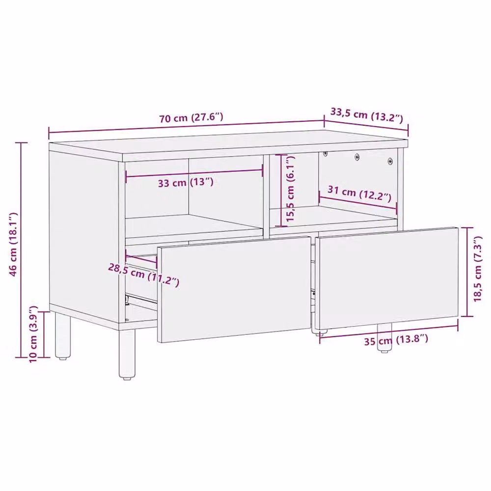 Berkfield Home Industrial Mango Wood TV Cabinet in Black, W: 70 cm, D: 33.5 cm, H: 46 cm – 7