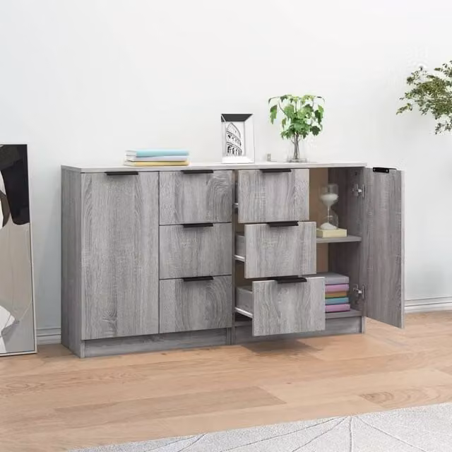 Berkfield Home Set of 2 Modern Grey Sonoma Sideboards in Engineered Wood, W/D/H: 60 x 30 x 70 cm
