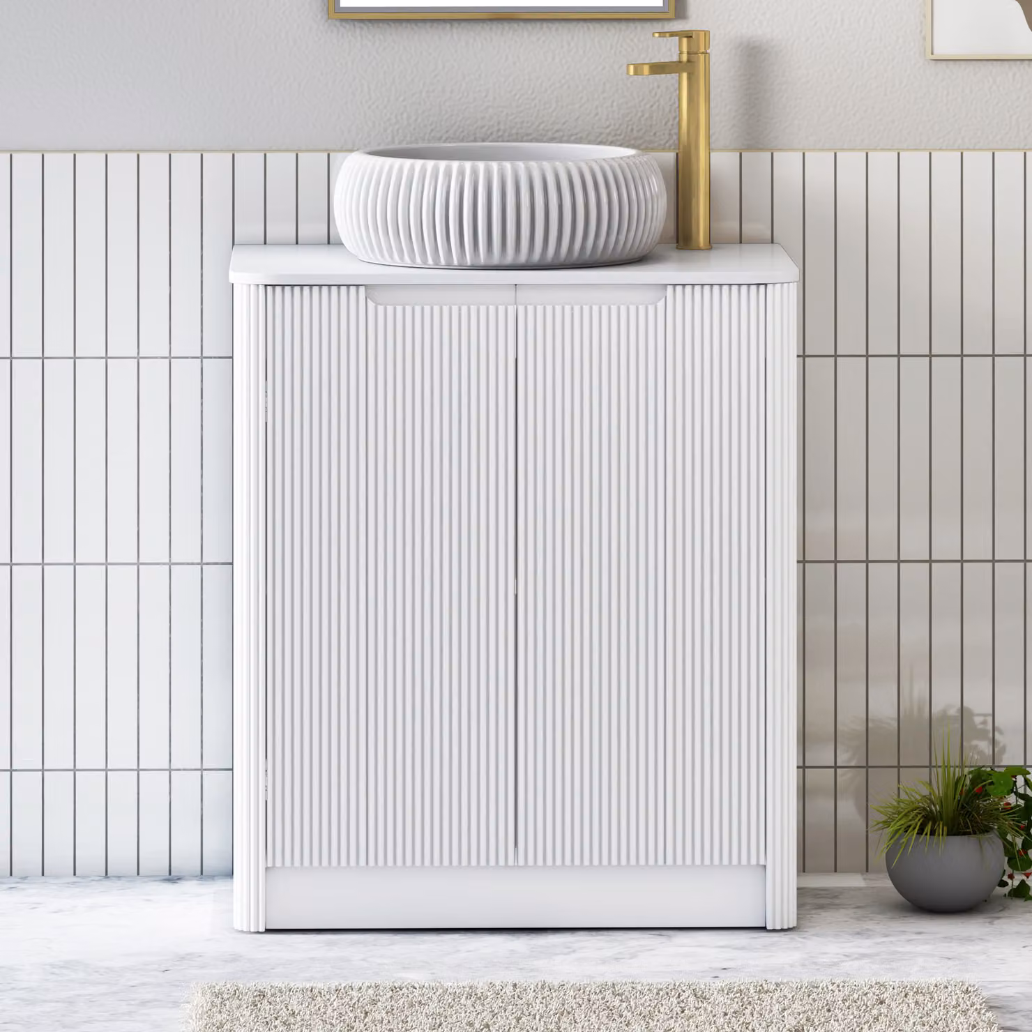 Royal Bathrooms Avenza 700mm Matt White Floor Standing 2 Door Vanity Unit with Milan Basin