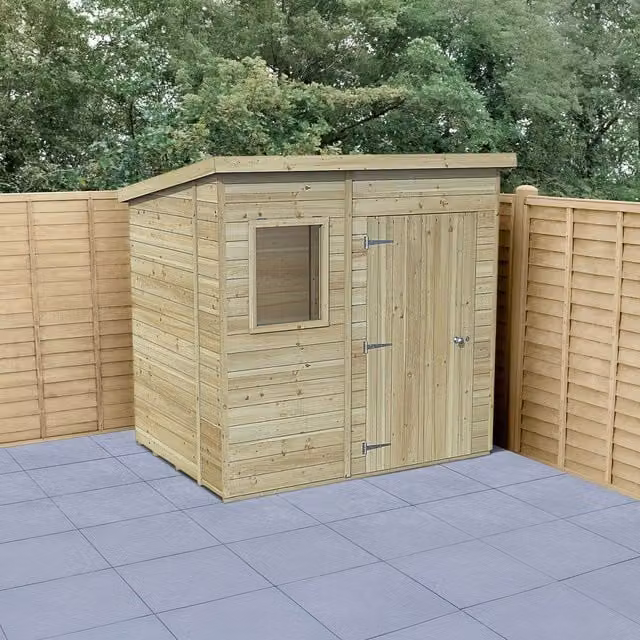 Forest Garden Brown T&G Pressure Treated Pent Wood Shed Height: 250.4 cm