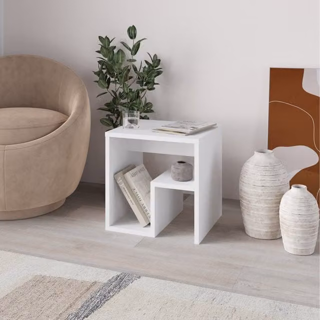 Decortie Bon Modern White Square Side Table W/D/H: 40 x 40 x 40 cm – 1