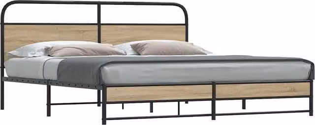 Berkfield Home Metal Bed Frame in Smoked Oak Brown, W/D/H: 180 x 200 cm – 1