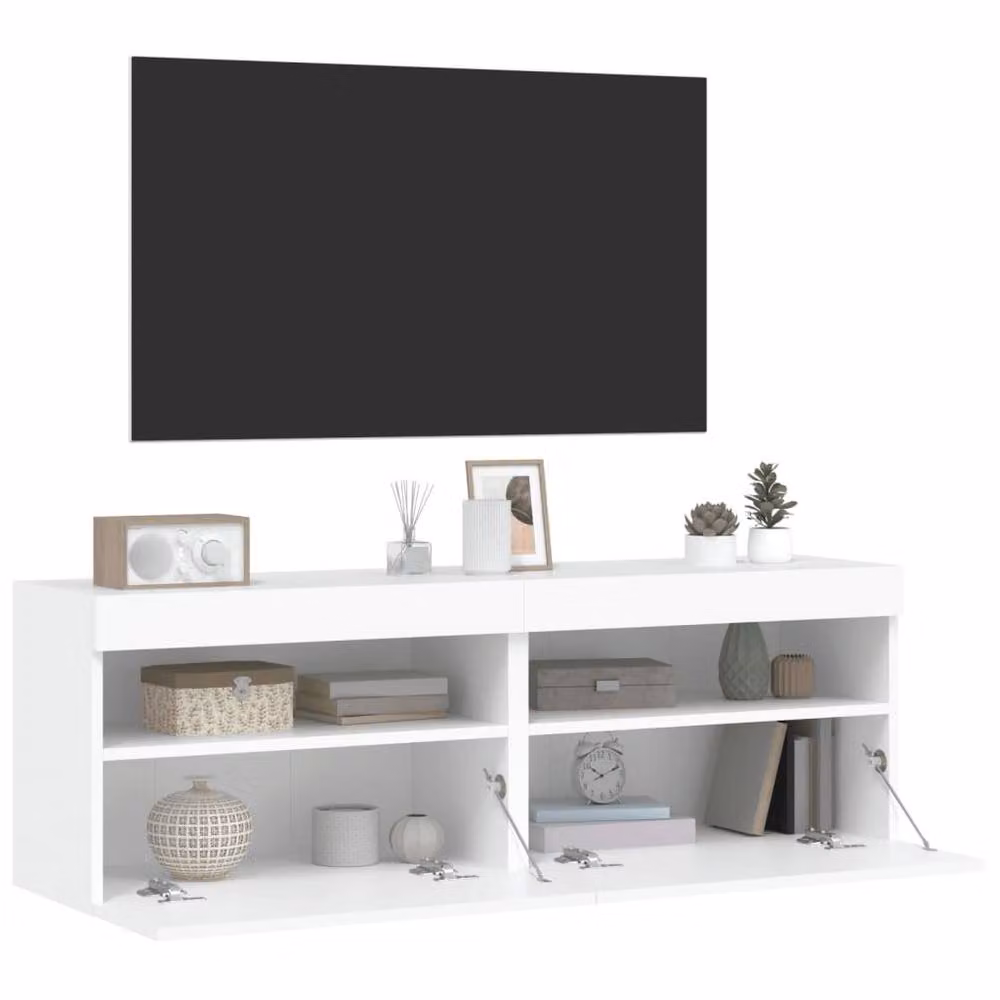 Berkfield Home Set of 2 Modern White Glossy TV Wall Cabinets with LED Lights W/D/H: 60 x 30 x 40 cm – 3