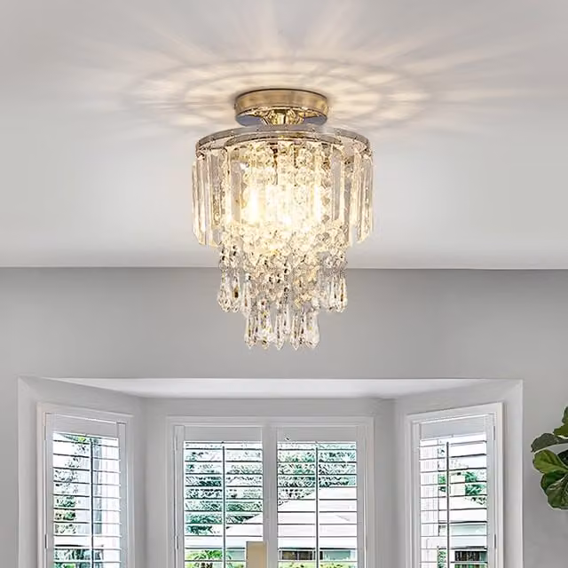 Living Star Elegant Multi Layered Crystal Ceiling Fixture in Silver and Chrome