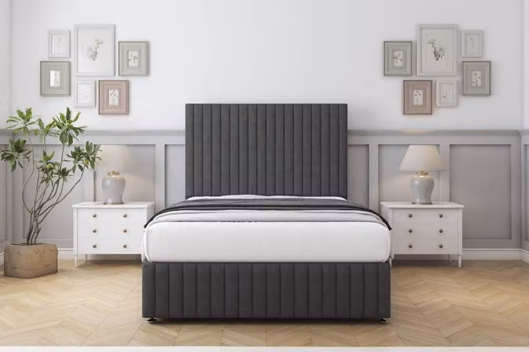 Sloomy Madison Dumfries Small Double Divan Set with 54 inch Headboard and Footboard in Dark Grey, W/D/H: 120 x 200 cm