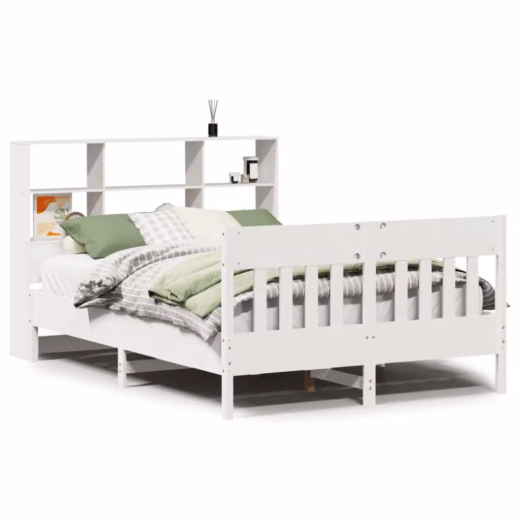 Berkfield Home White Solid Wood Pine Bed Frame with Side Compartments and Bedside Shelf, W/D/H: 160 x 200 cm – 2