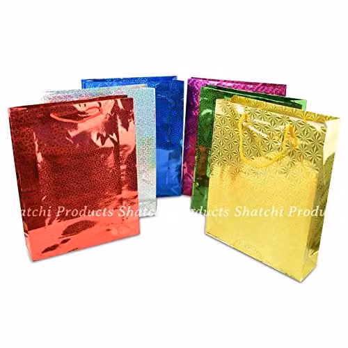 Shatchi Large Holographic Gift Bags in Assorted Colours, 4 Pack
