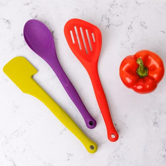 Colourworks 3-Piece Silicone and Nylon Cooking Utensils Set in Red and Multicolour