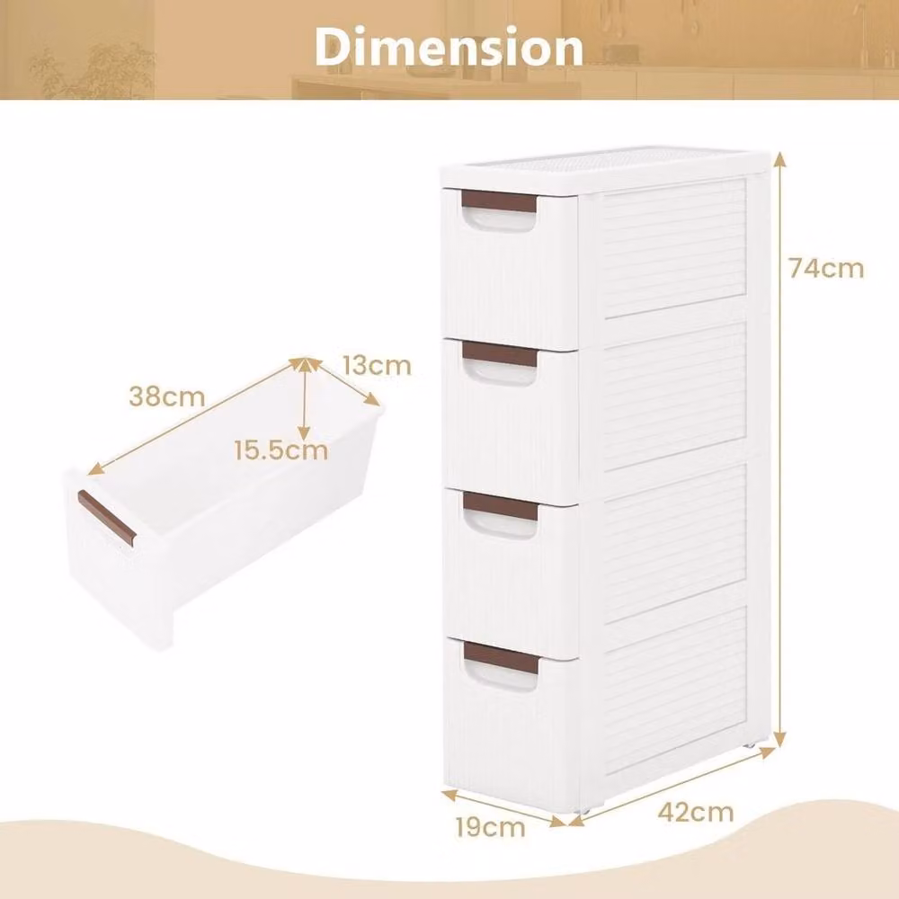EONLION 4-Drawer Narrow Rolling Storage Cabinet in White – 2