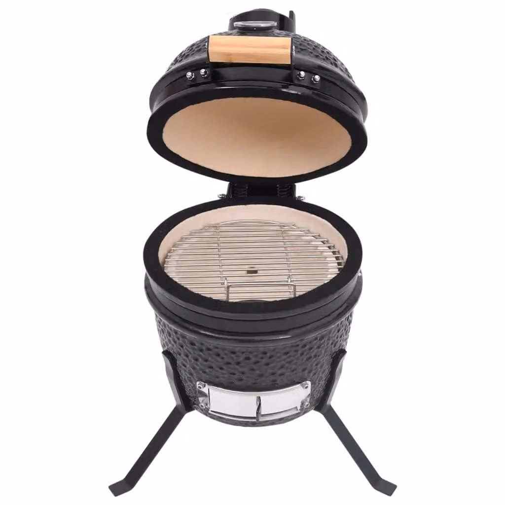Berkfield Home 2-in-1 Kamado Ceramic Barbecue Grill and Smoker with Thermometer, Black, Diameter: 56 cm – 2