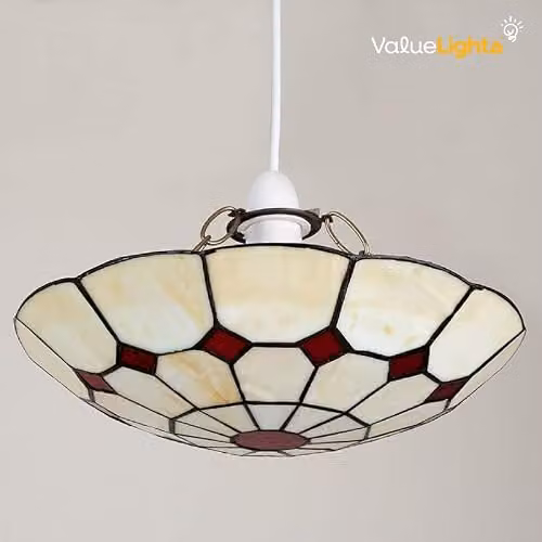 MiniSun Tiffany Style Cortez Jewel White Stained Glass Art Nouveau Round Ceiling Pendant Light Shade – 2