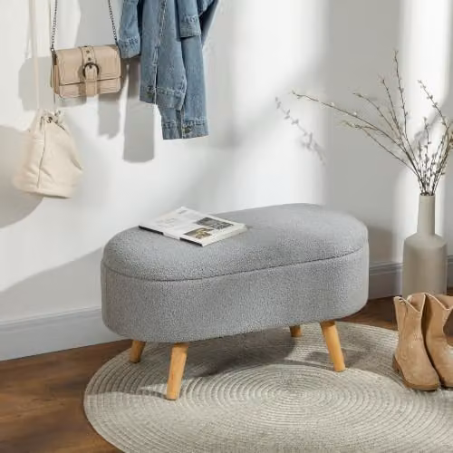 HOMCOM Grey Fabric Ottoman Storage Bench with Padded Lid, W/D/H: 120 x 45 x 41 cm – 2