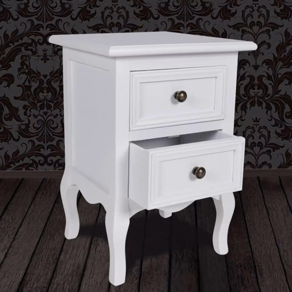 Berkfield Home Classic White Lacquered MDF Nightstand with 2 Drawers – 3
