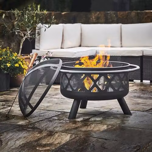 Teamson Home Metal Wood Burning Fire Pit with Lid and Poker, Silver – 2