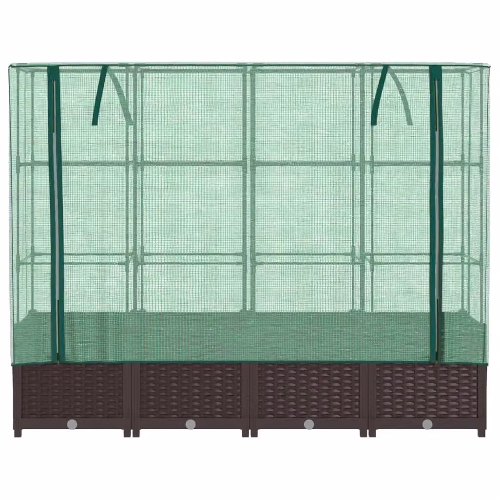 Berkfield Home Raised Bed with Greenhouse Cover in Brown Rattan Look, W/D/H: 160 x 40 x 138 cm – 3