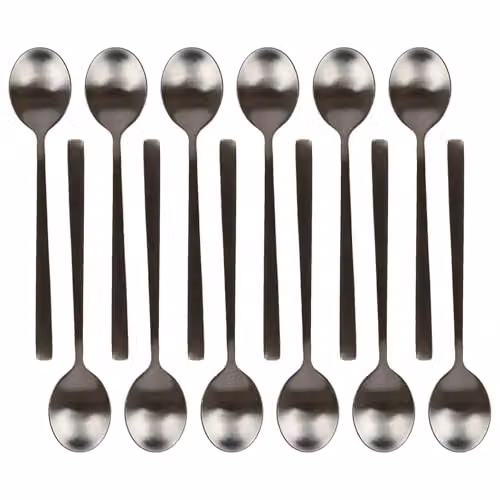 Argon Tableware Stainless Steel Teaspoons, Pack of 12, Black or Gold Coated
