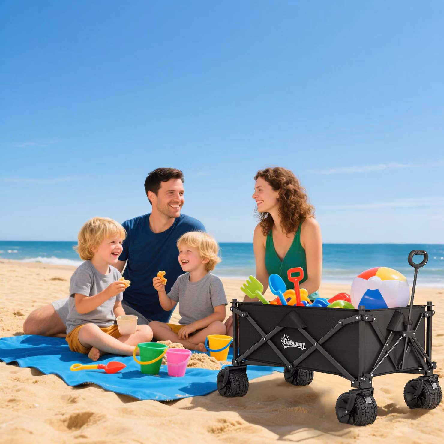 Outsunny Folding Garden Trolley with Carry Bag, Black Outdoor Wagon Cart with 120kg Capacity – 6