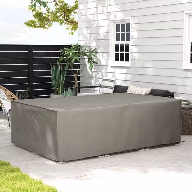 Outsunny Grey Rattan Corner Sofa Set with Polyester Covers