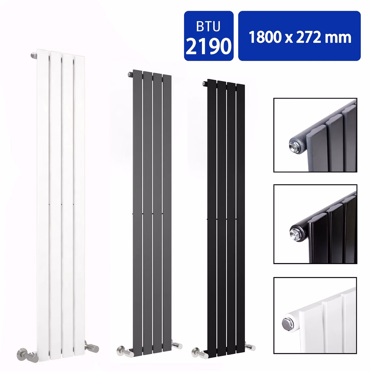 MCC Direct Designer Flat Panel Single Radiator, White, H: 180 cm, W: 27.2 cm, D: 27.2 cm – 3