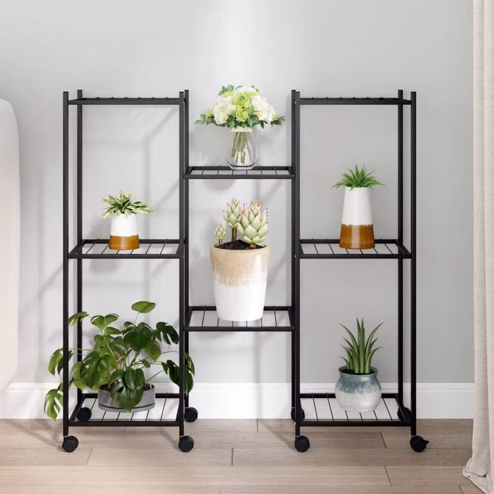 Berkfield Home Black Metal Flower Stand with Wheels, W/D/H: 25 x 25 x 83.5 cm – 2
