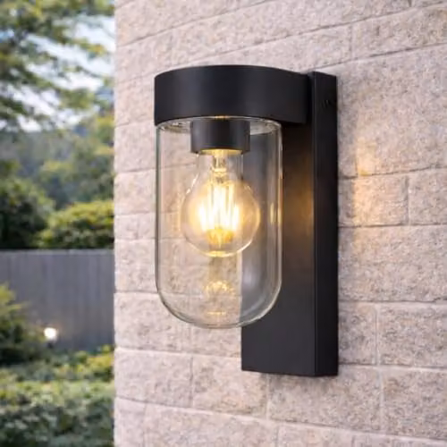 CGC Lighting Rowan Black Outdoor Wall Lantern with Transparent Glass Diffuser IP54