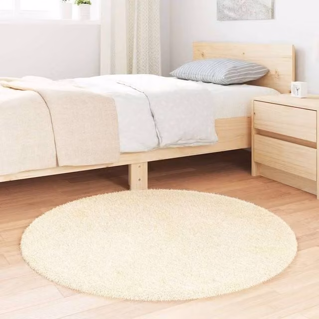 Berkfield Home Navarra Shaggy High Pile Round Rug in Beige and White, W/D: 100 x 100 cm – 1