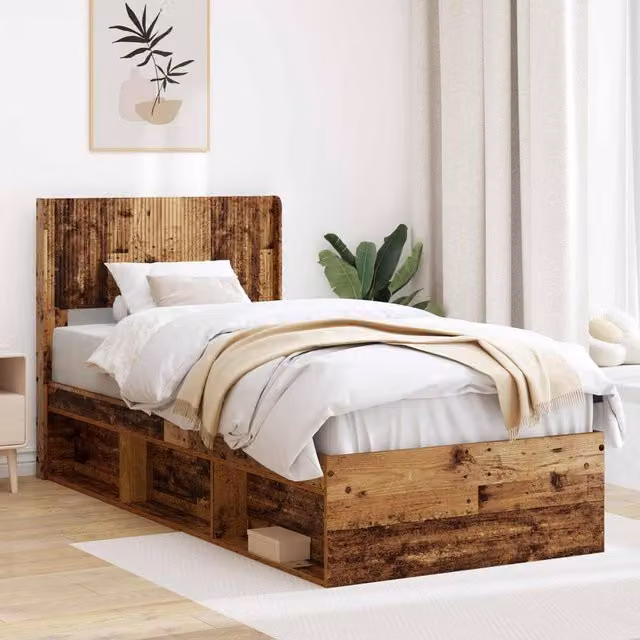 Berkfield Home Modern Bed Frame with Headboard and Side Compartment Storage, Brown, W/D/H: 90 x 190 cm