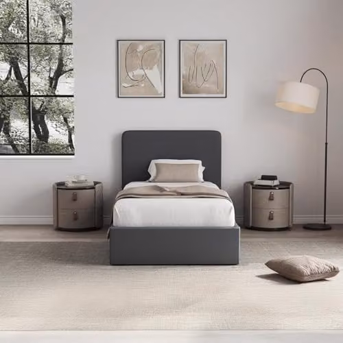 FWStyle Single Upholstered Ottoman Storage Bed in Grey, W/D/H: 113 x 90 x 209 cm – 2