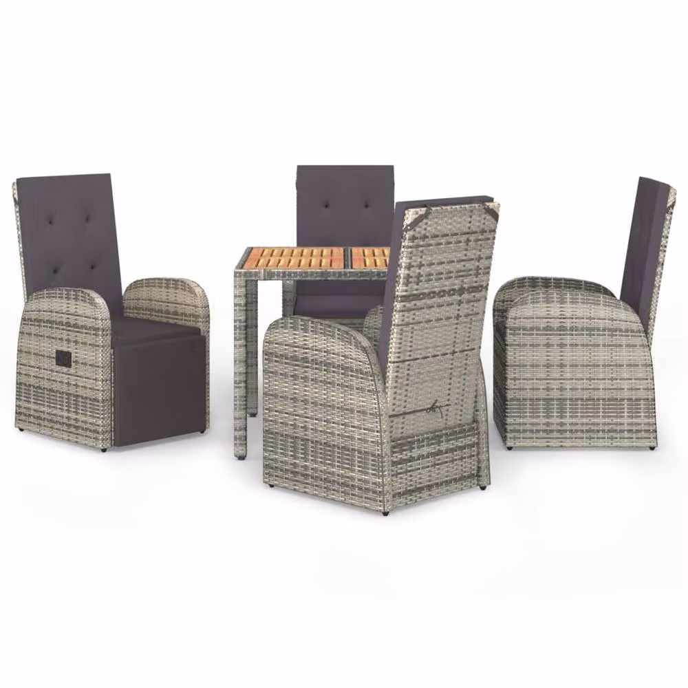Berkfield Home 5 Piece Grey Poly Rattan and Solid Acacia Wood Garden Dining Set – 2